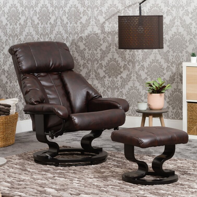 Faux leather manual swivel outlet recliner with ottoman